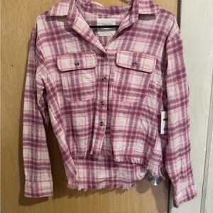 NWT Lucky Brand Women's Raw Edge Cropped Shirt